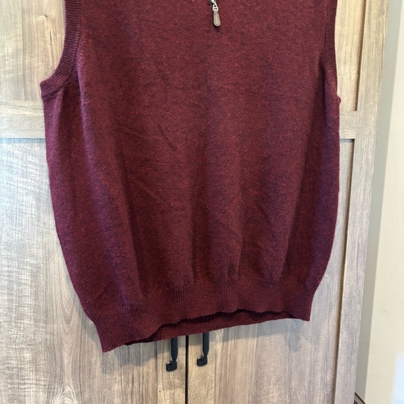 Forte Cashmere XL Sweater Vest Men's Burgundy Quarter Zip mock neck - Picture 5 of 8